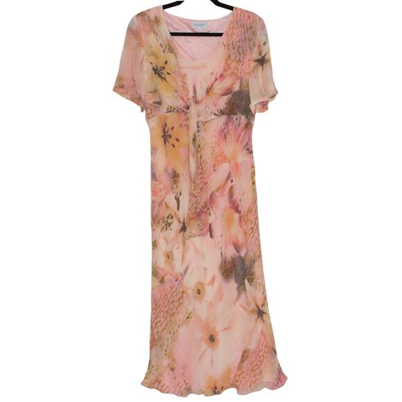 Vintage Edwardline Front Tie Italian Midi Dress Peach Pink Size 10 - Picture 2 of 7